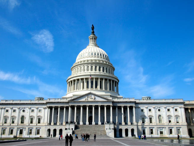 United States Capitol, atop Capitol Hill at the eastern end of the National Mall in Washington, D.C., is the seat of the United States Congress.