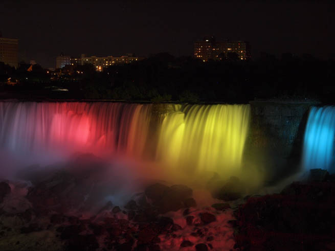 Niagara Falls is the collective name for three waterfalls that straddle the international border between Canada and the United States 